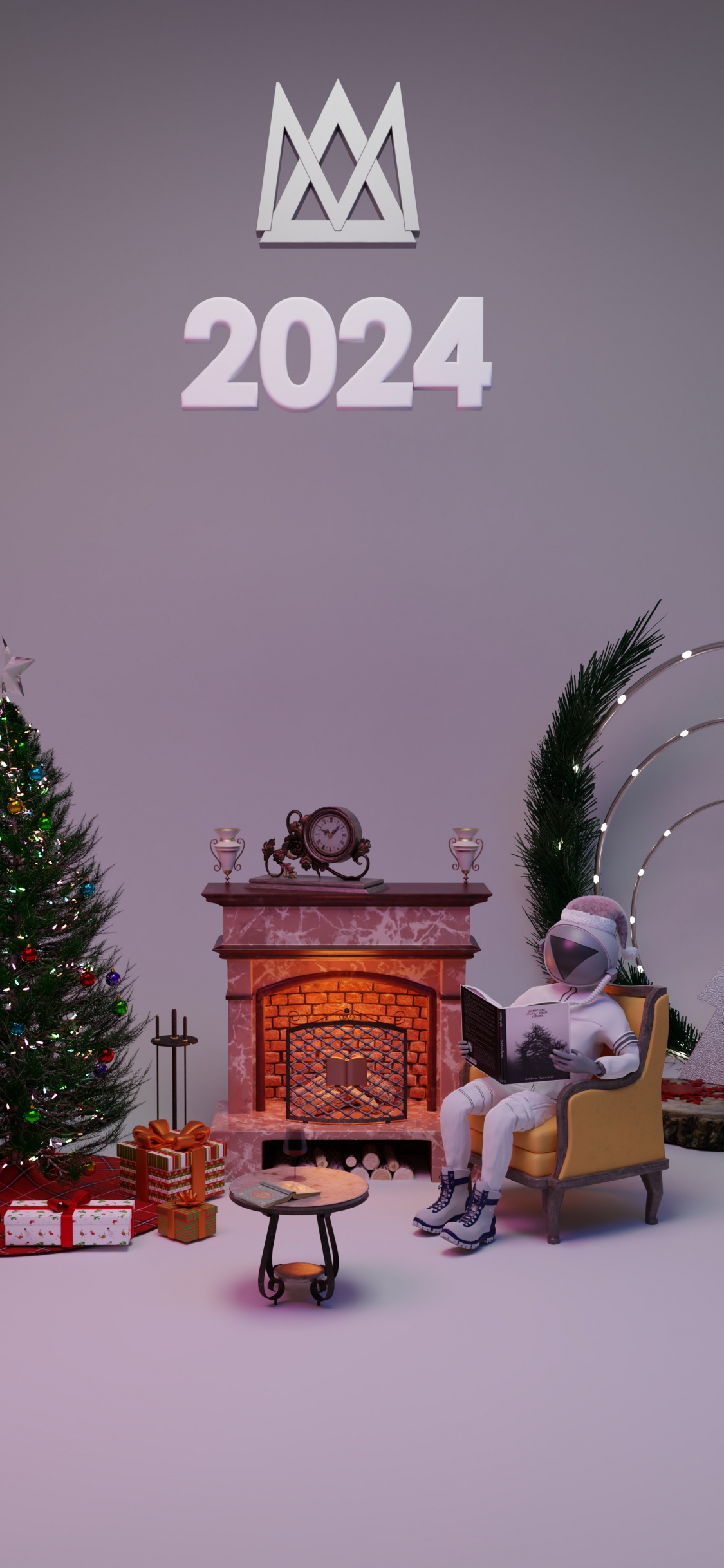 Обои книга, 3d, огни, Новый год, комната в разрешении 1125x2436