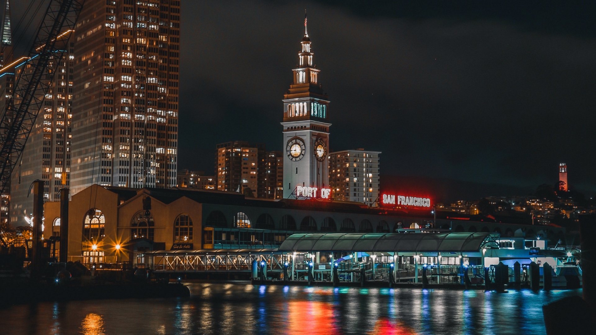Обои Сан Франциско, город, ночь, городской пейзаж, ориентир в разрешении 1920x1080