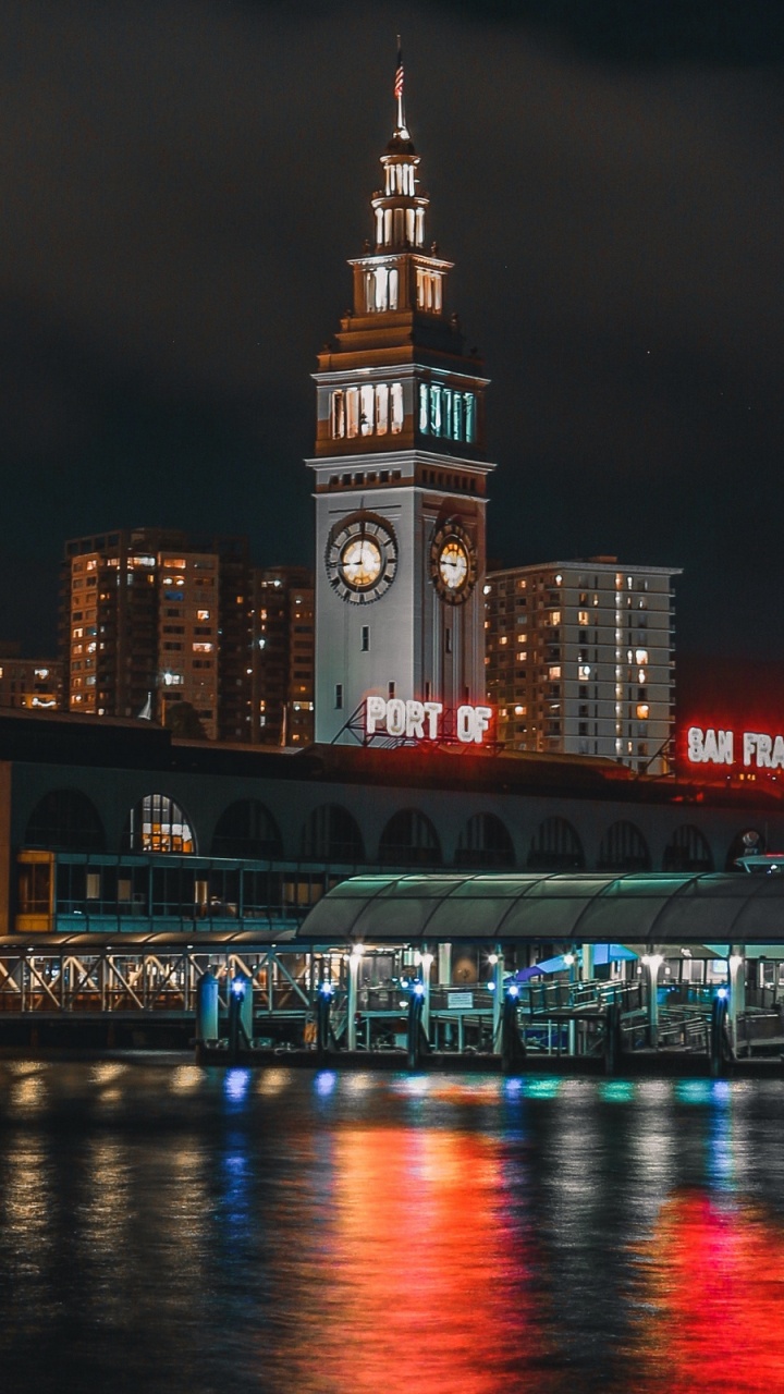Обои Сан Франциско, город, ночь, городской пейзаж, ориентир в разрешении 720x1280