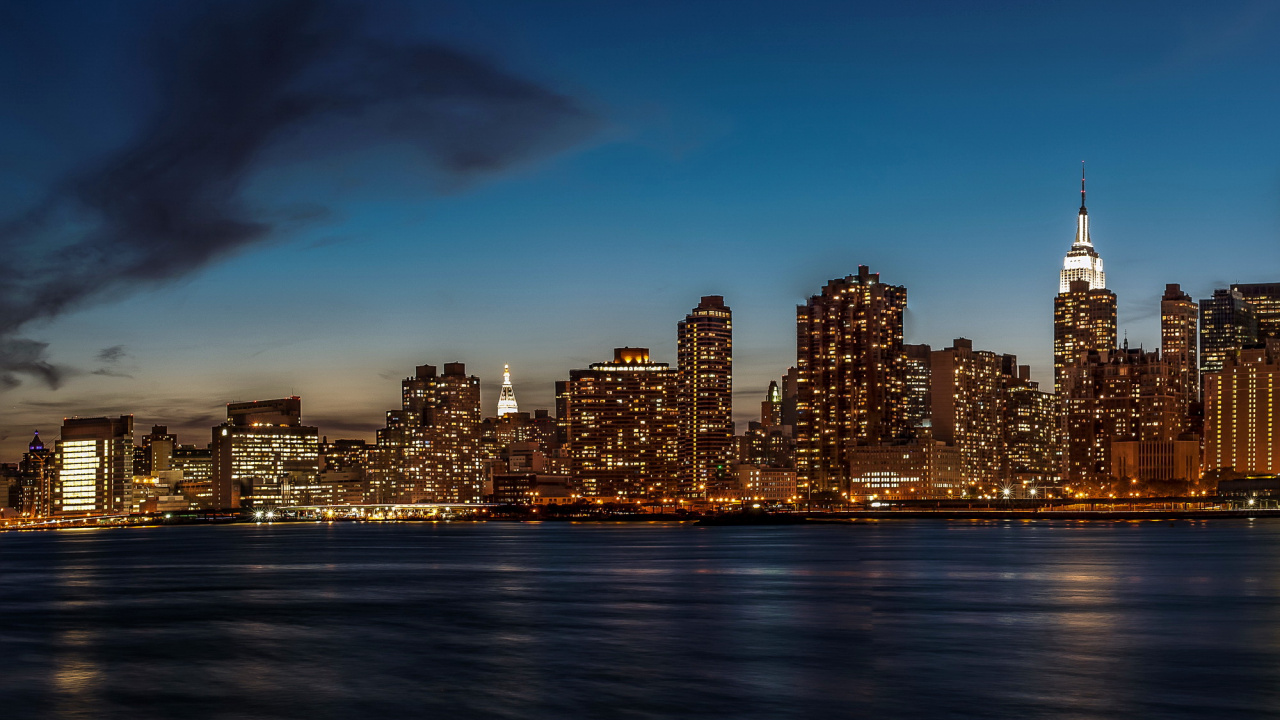 Обои ночь, город, городской пейзаж, линия горизонта, городской район в разрешении 1280x720