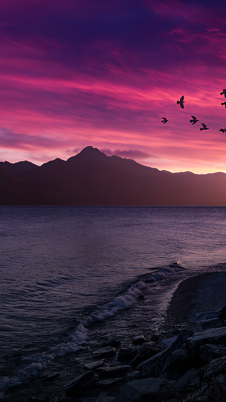 Обои природный ландшафт, горизонт, СОПР, фьорд, послесвечение в разрешении 750x1334