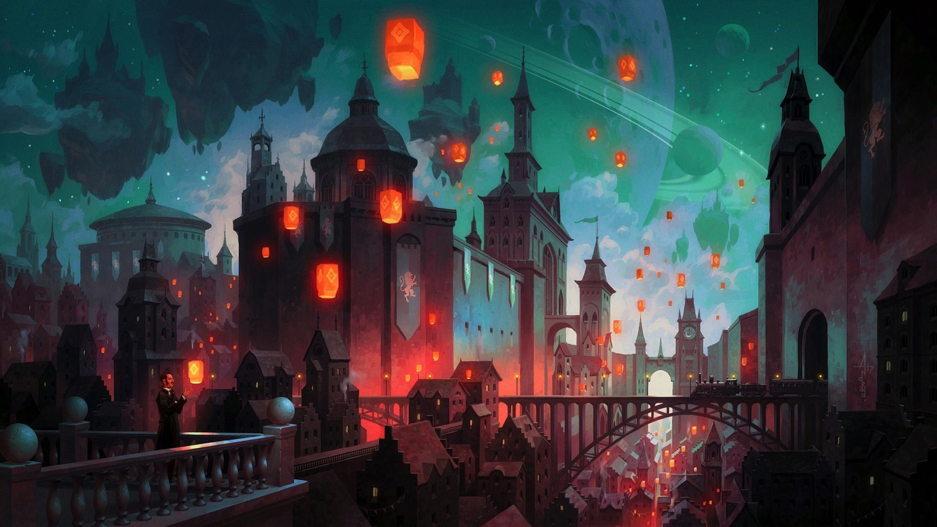 Обои фэнтези пейзаж, фантастическое искусство, фэнтези, городской пейзаж, арт в разрешении 1920x1080