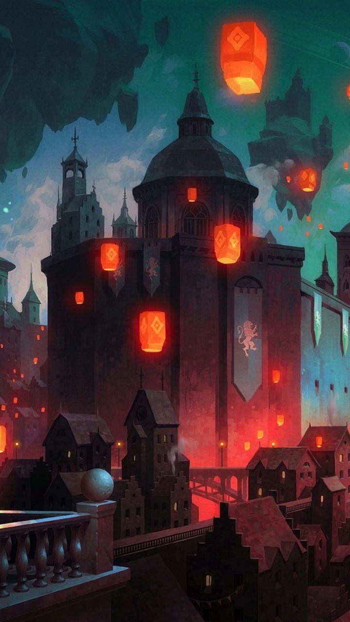 Обои фэнтези пейзаж, фантастическое искусство, фэнтези, городской пейзаж, арт в разрешении 720x1280