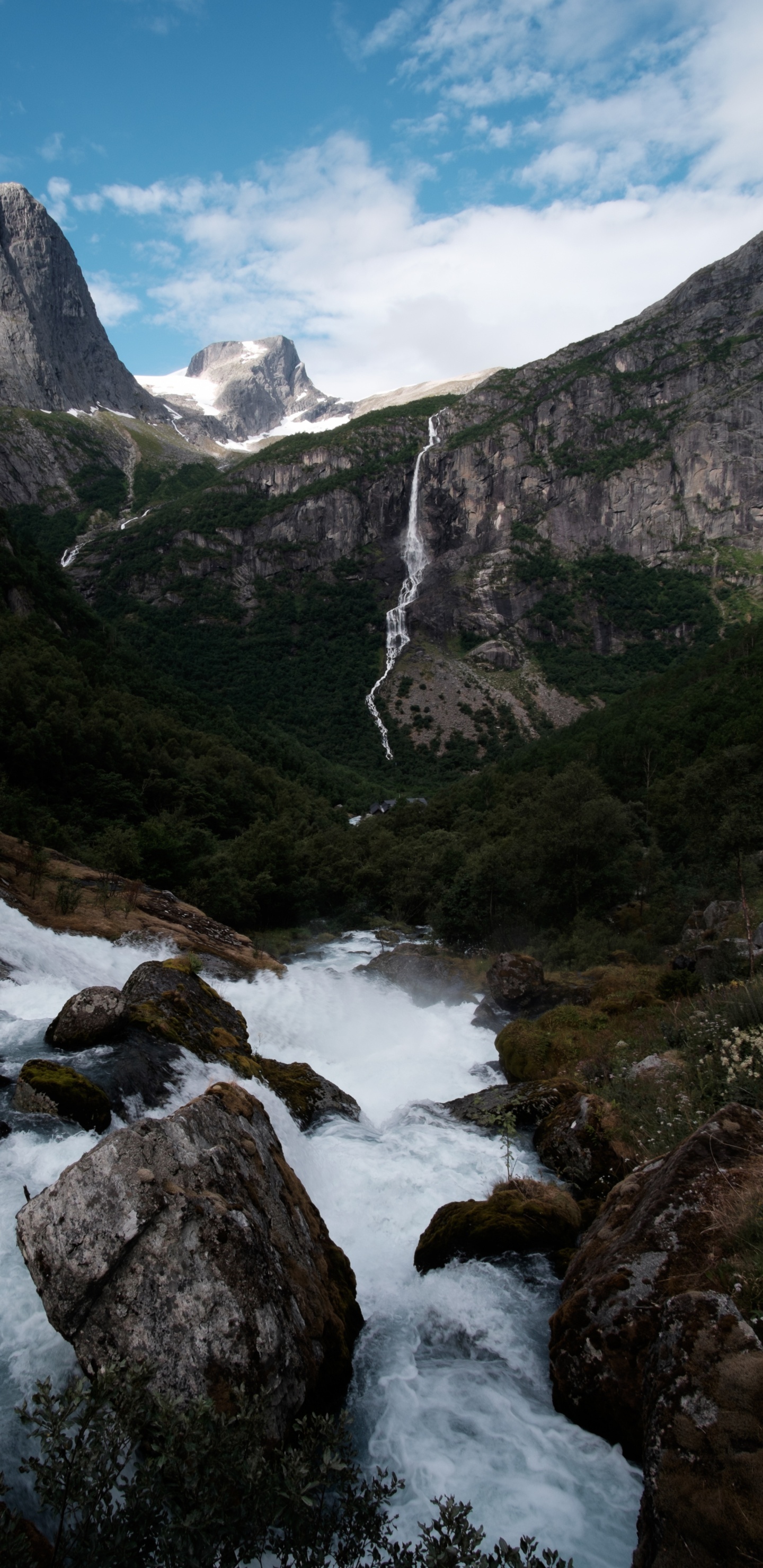 Обои природа, фьорд, Альпы, пейзажи гор, водопад в разрешении 1440x2960