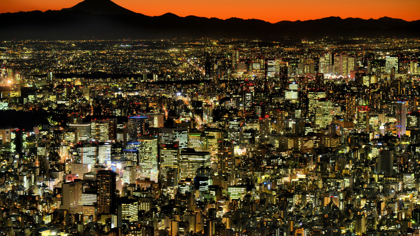 Обои городской пейзаж, горизонт, Токио, ночь, город в разрешении 1366x768