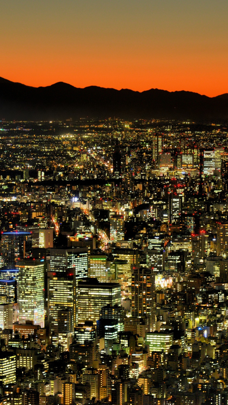 Обои городской пейзаж, горизонт, Токио, ночь, город в разрешении 750x1334