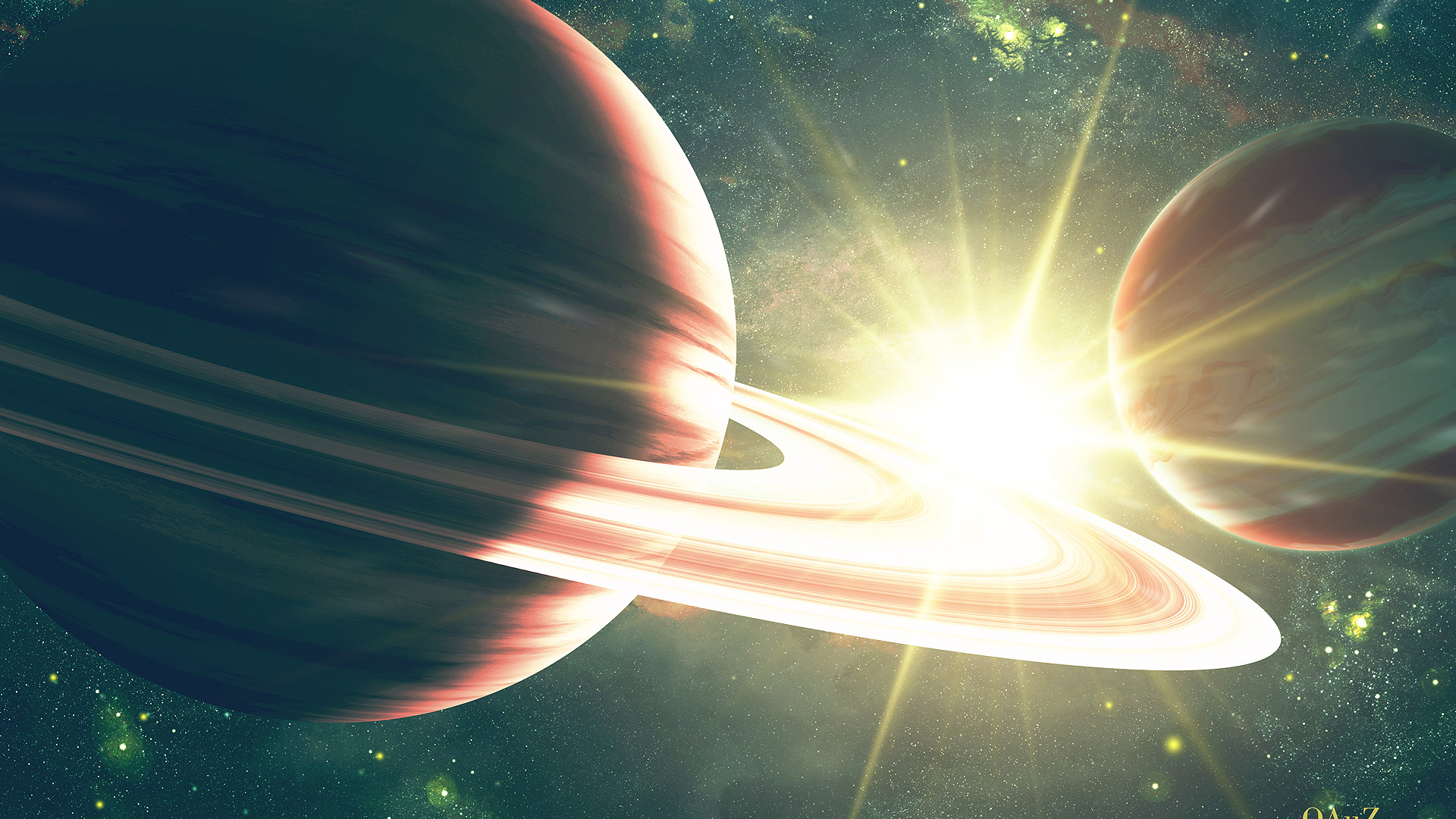 Обои планета, система колец, Сатурн, атмосфера земли, космическое пространство в разрешении 1920x1080