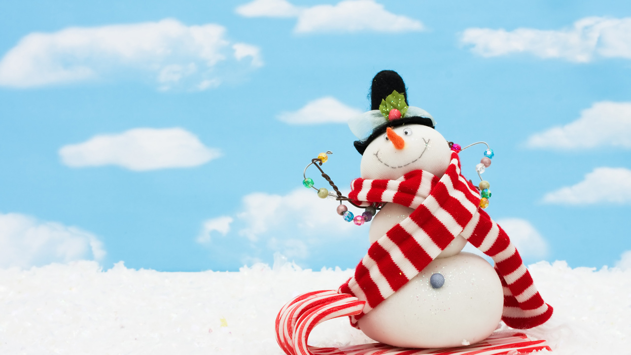 Обои Снеговик, Рождественский день, снег, Рождество, зима в разрешении 1280x720