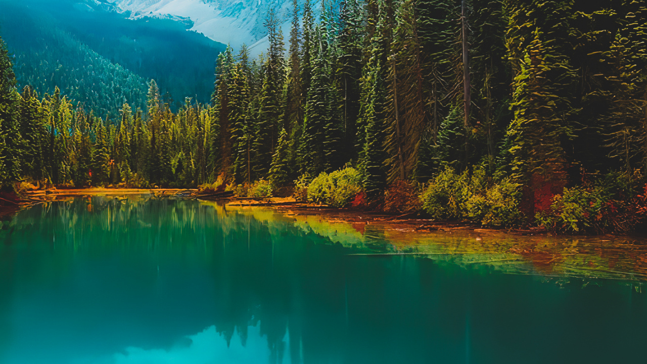 Обои отражение, вода, облако, гора, растение в разрешении 1280x720