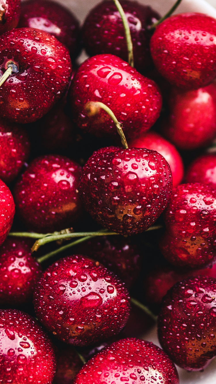 Обои вишня, фрукты, ягоды, природные продукты, пища в разрешении 750x1334