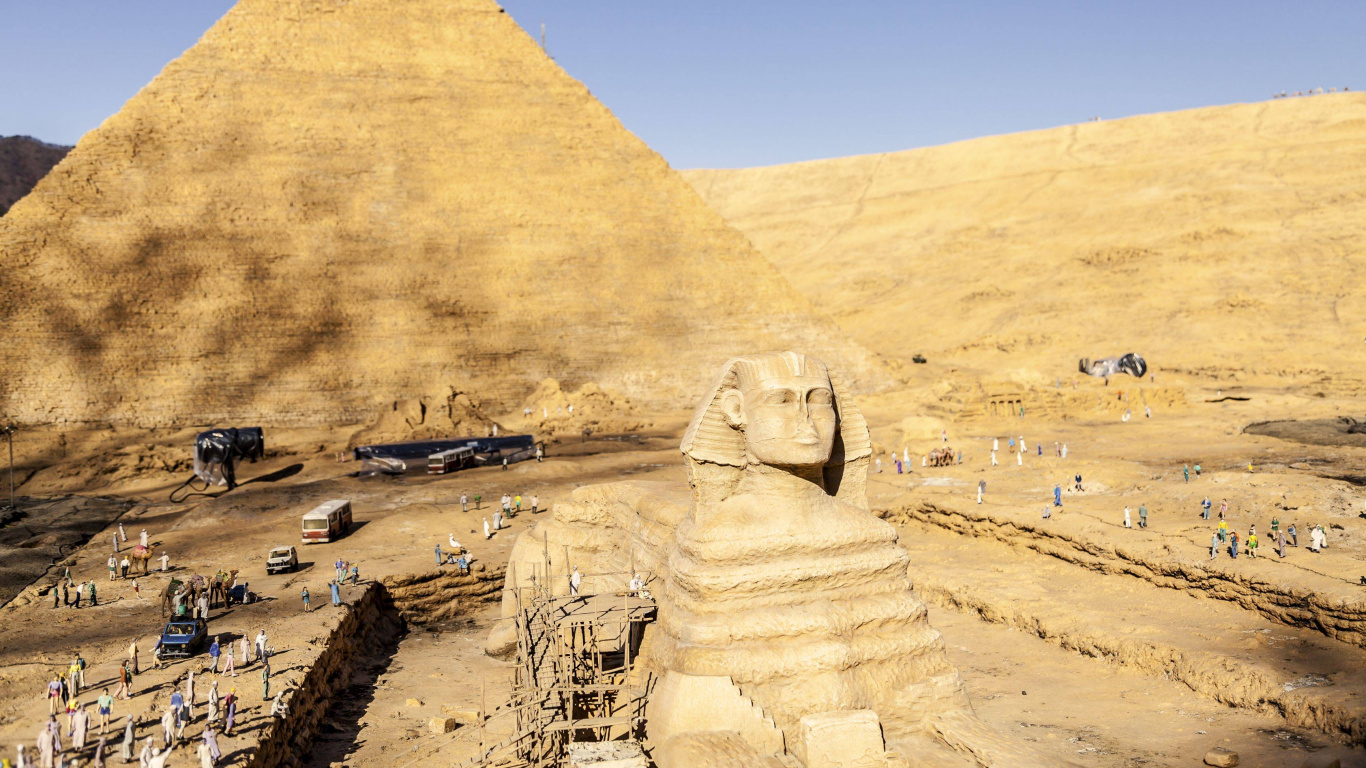 Обои пирамида, Великий Сфинкс Гизы, Чудеса мира, археологический памятник, достопримечательность в разрешении 1366x768