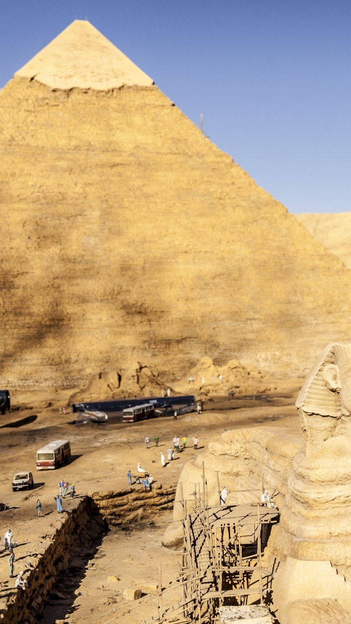 Обои пирамида, Великий Сфинкс Гизы, Чудеса мира, археологический памятник, достопримечательность в разрешении 720x1280