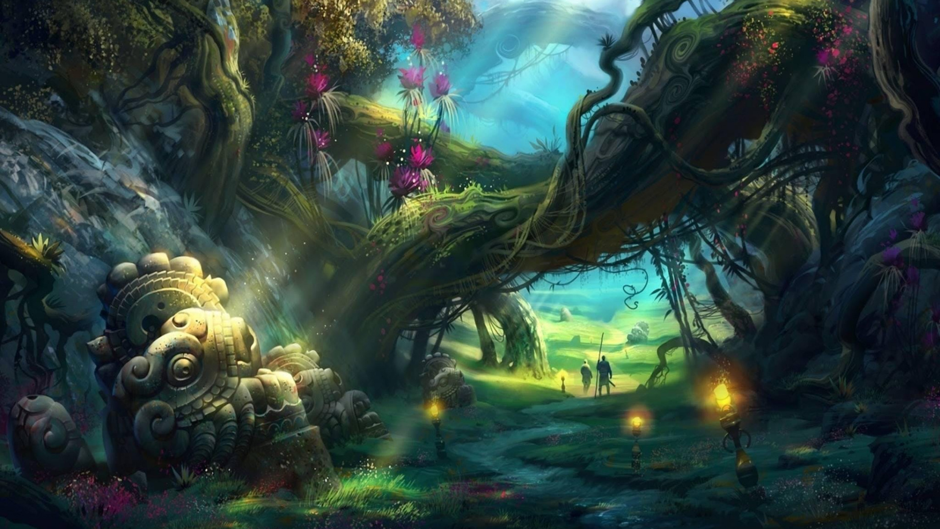 Обои фэнтези, фантастическое искусство, лес, природа, джунгли в разрешении 1920x1080