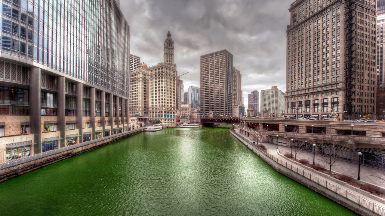 Обои река Чикаго, Чикаго, город, водный путь, городской район в разрешении 1280x720