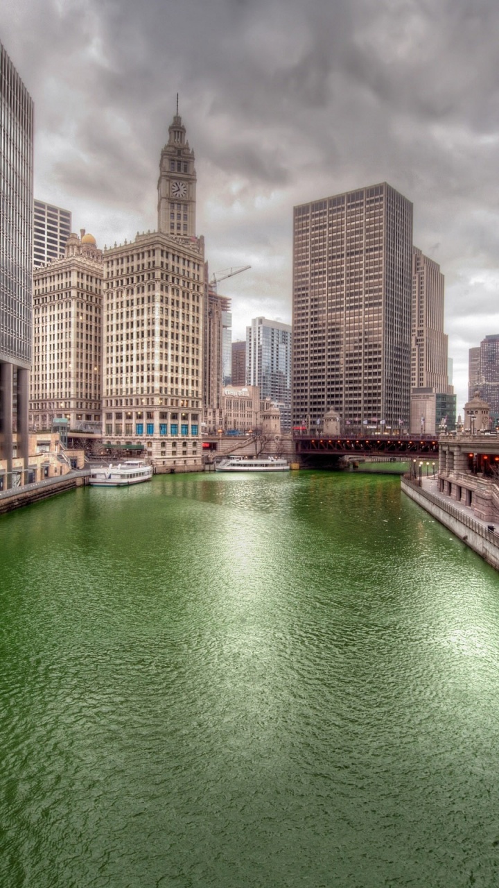 Обои река Чикаго, Чикаго, город, водный путь, городской район в разрешении 720x1280