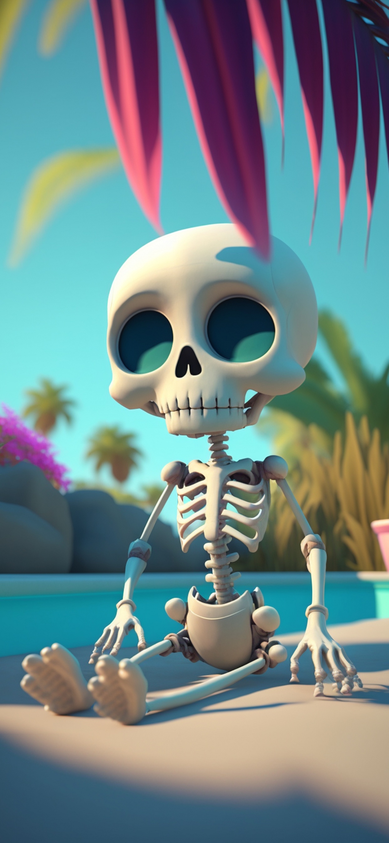 Обои череп, мультфильм, свет, лазурный, игрушка в разрешении 1242x2688