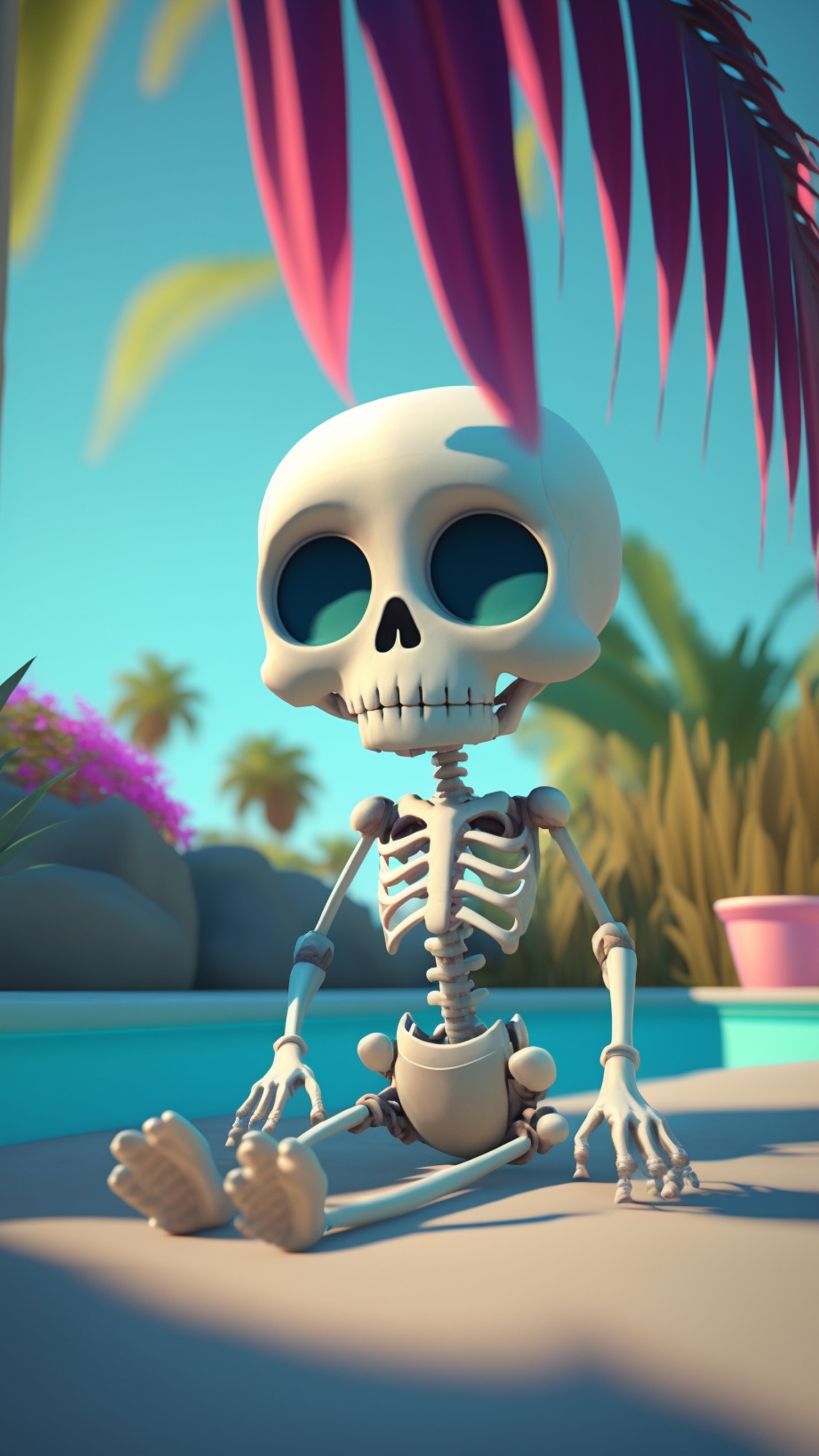 Обои череп, мультфильм, свет, лазурный, игрушка в разрешении 1440x2560