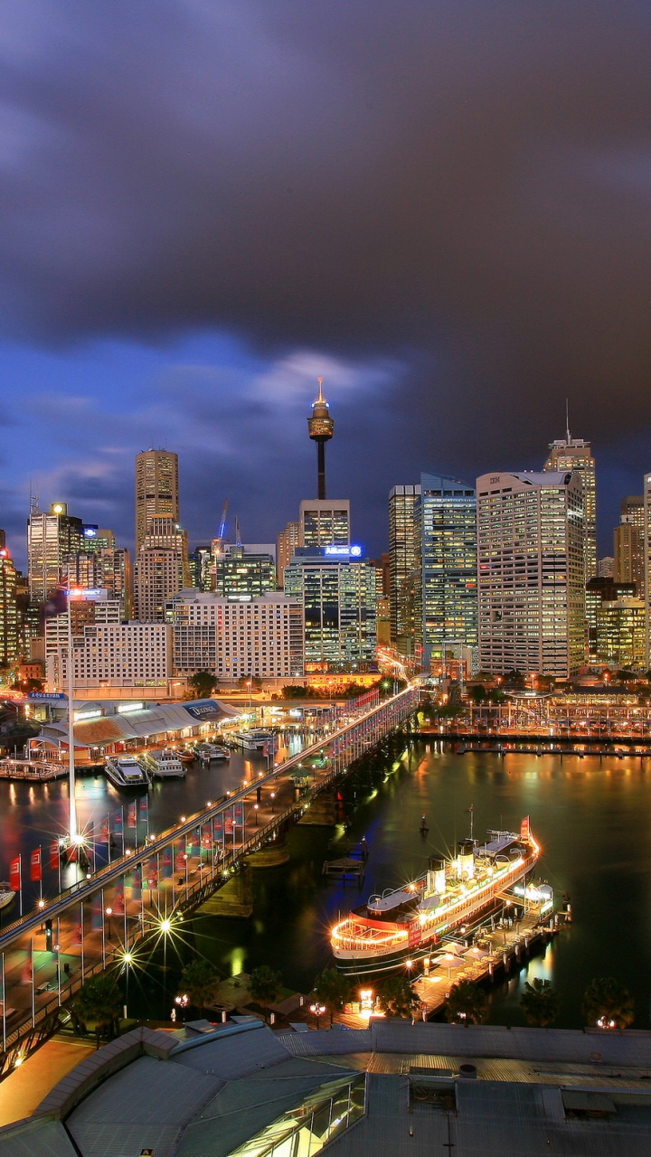 Обои мост Харбор Бридж, Дарлинг Харбор, сиднейский оперный театр, город, городской пейзаж в разрешении 720x1280