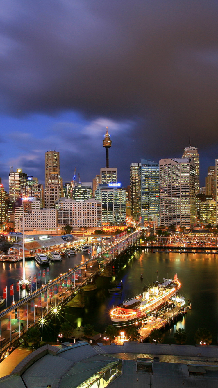 Обои мост Харбор Бридж, Дарлинг Харбор, сиднейский оперный театр, город, городской пейзаж в разрешении 750x1334