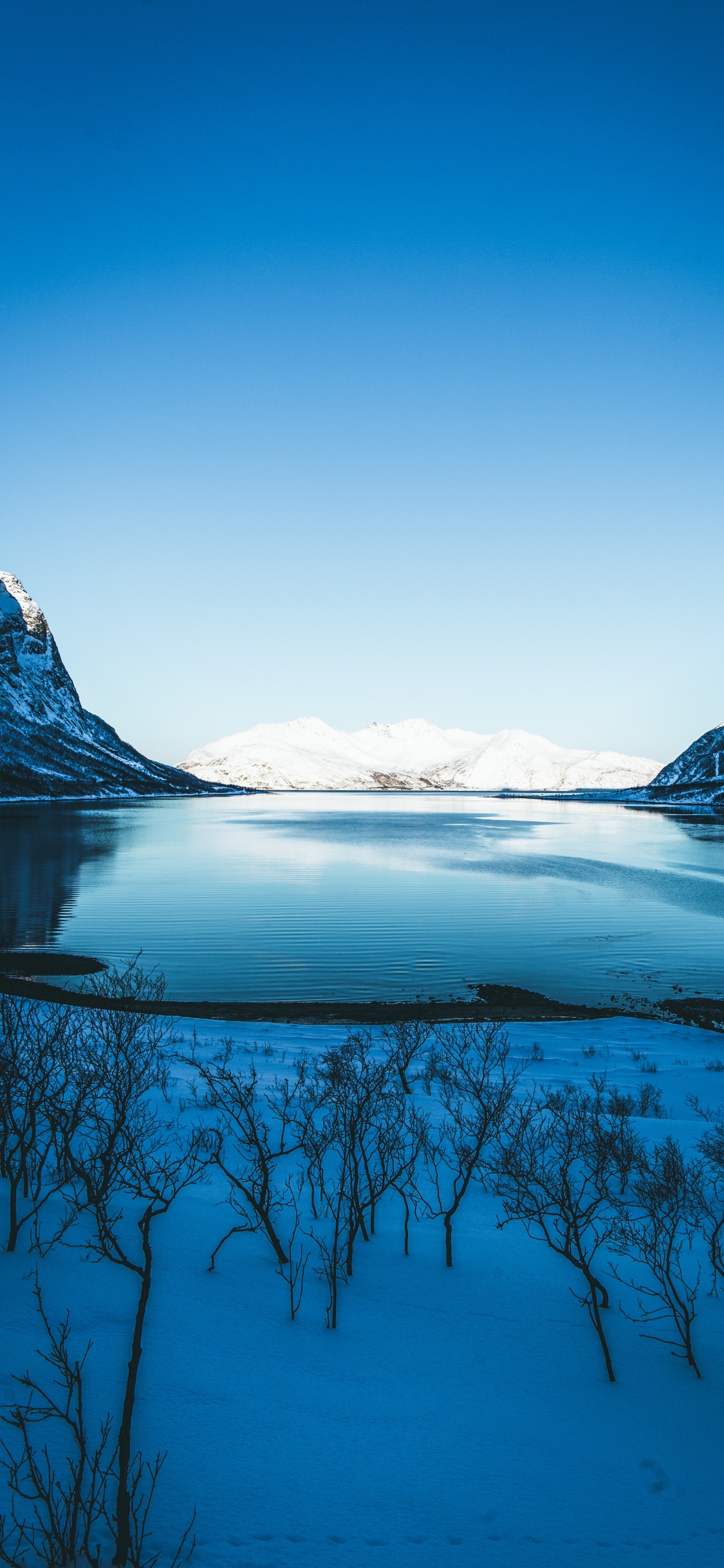 Обои зима, природа, водоем, природный ландшафт, синий в разрешении 1125x2436