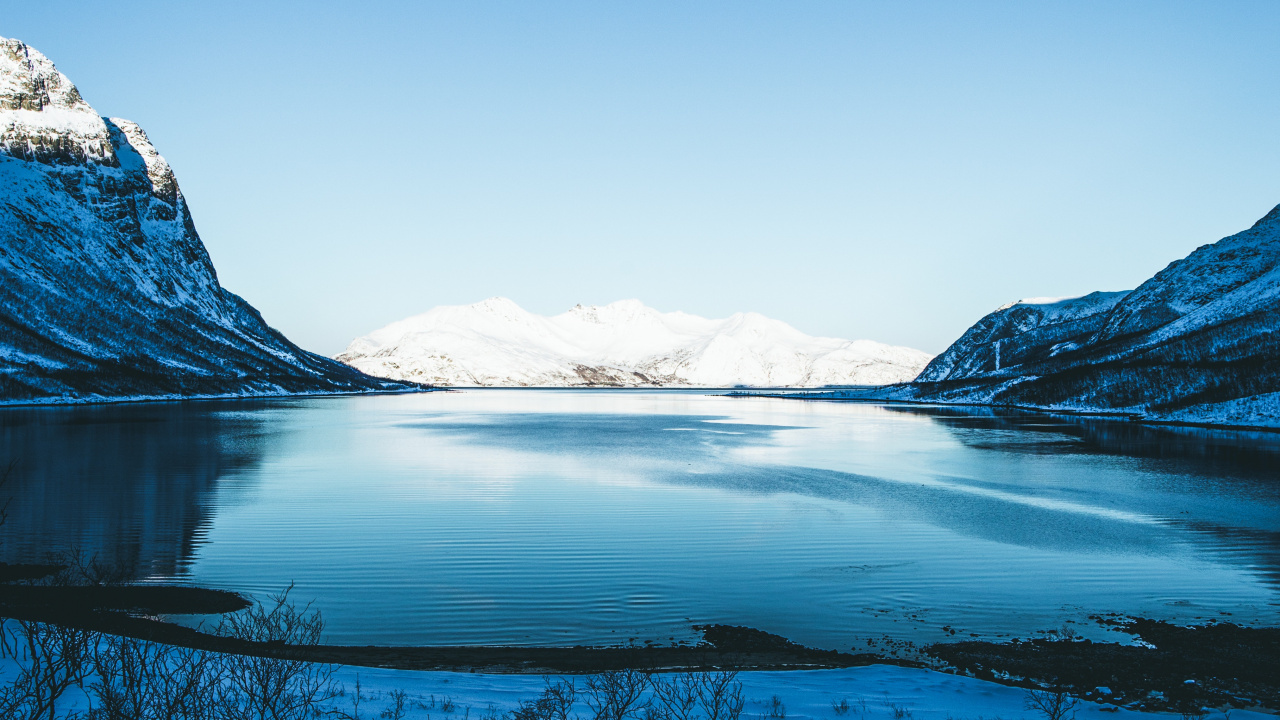 Обои зима, природа, водоем, природный ландшафт, синий в разрешении 1280x720