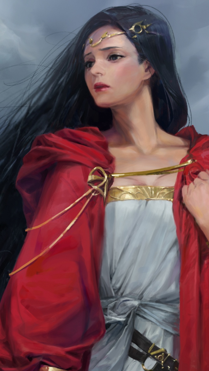 Обои арт, красота, длинные волосы, верхняя одежда, костюм в разрешении 720x1280