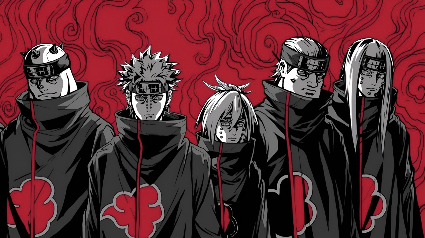 Обои аниме, арт, Акацуки, Наруто, Саске Учиха в разрешении 1366x768
