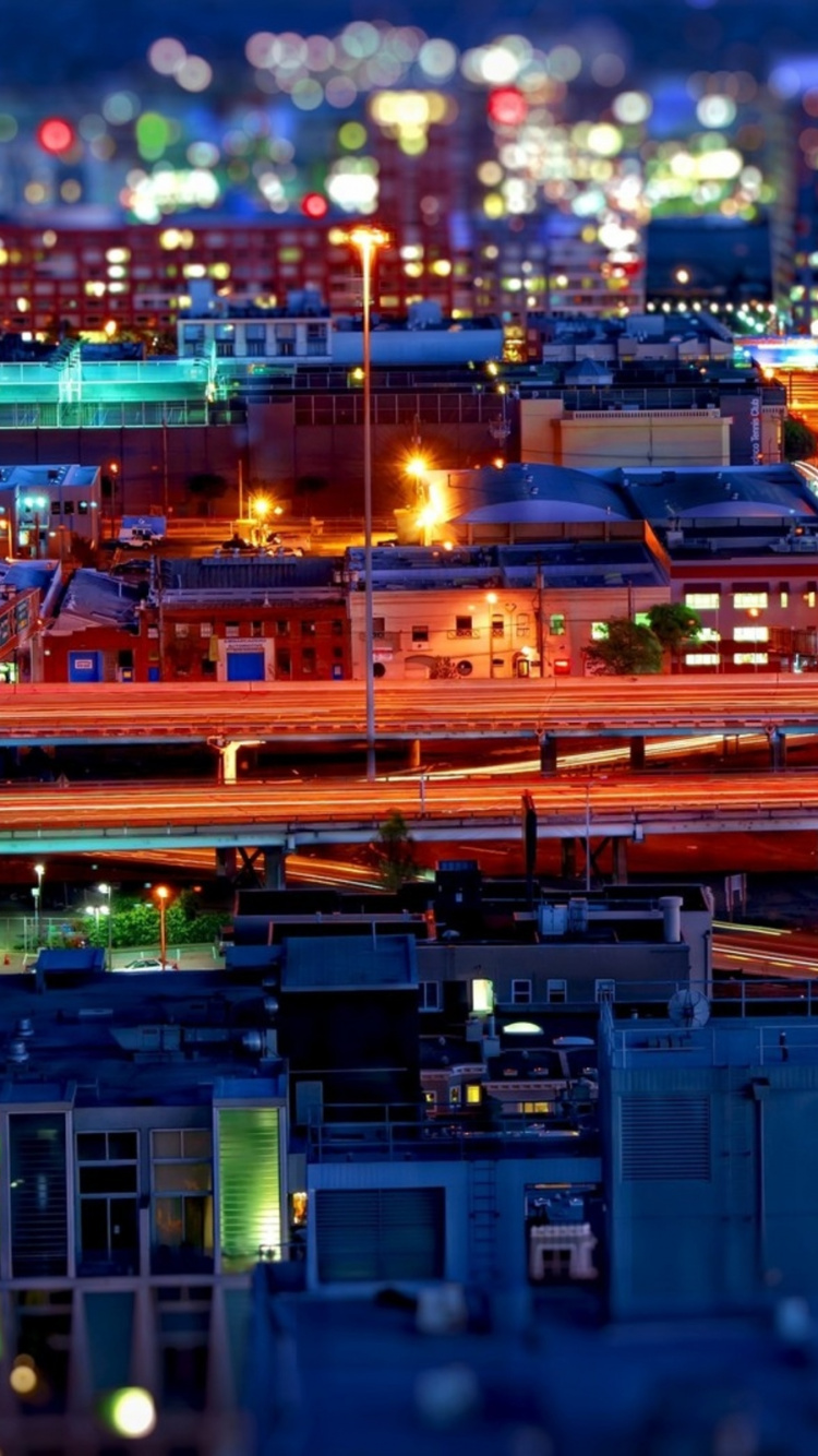 Обои ночь, боке, скорость затвора, городской район, городской пейзаж в разрешении 750x1334