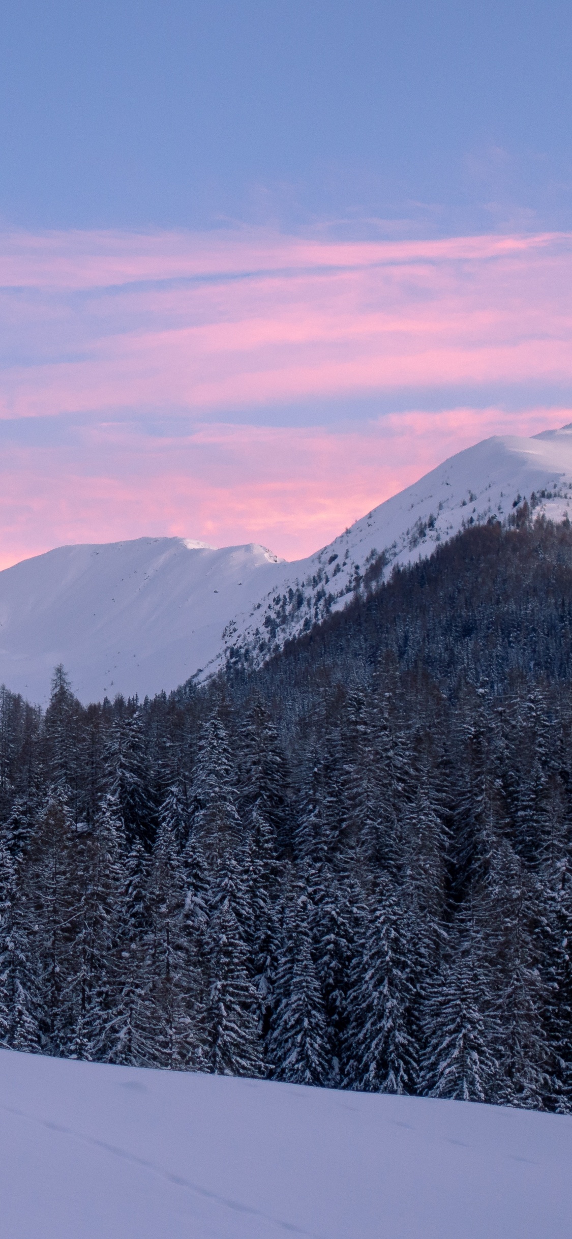 Обои снег, зима, горный рельеф, гора, природа в разрешении 1125x2436