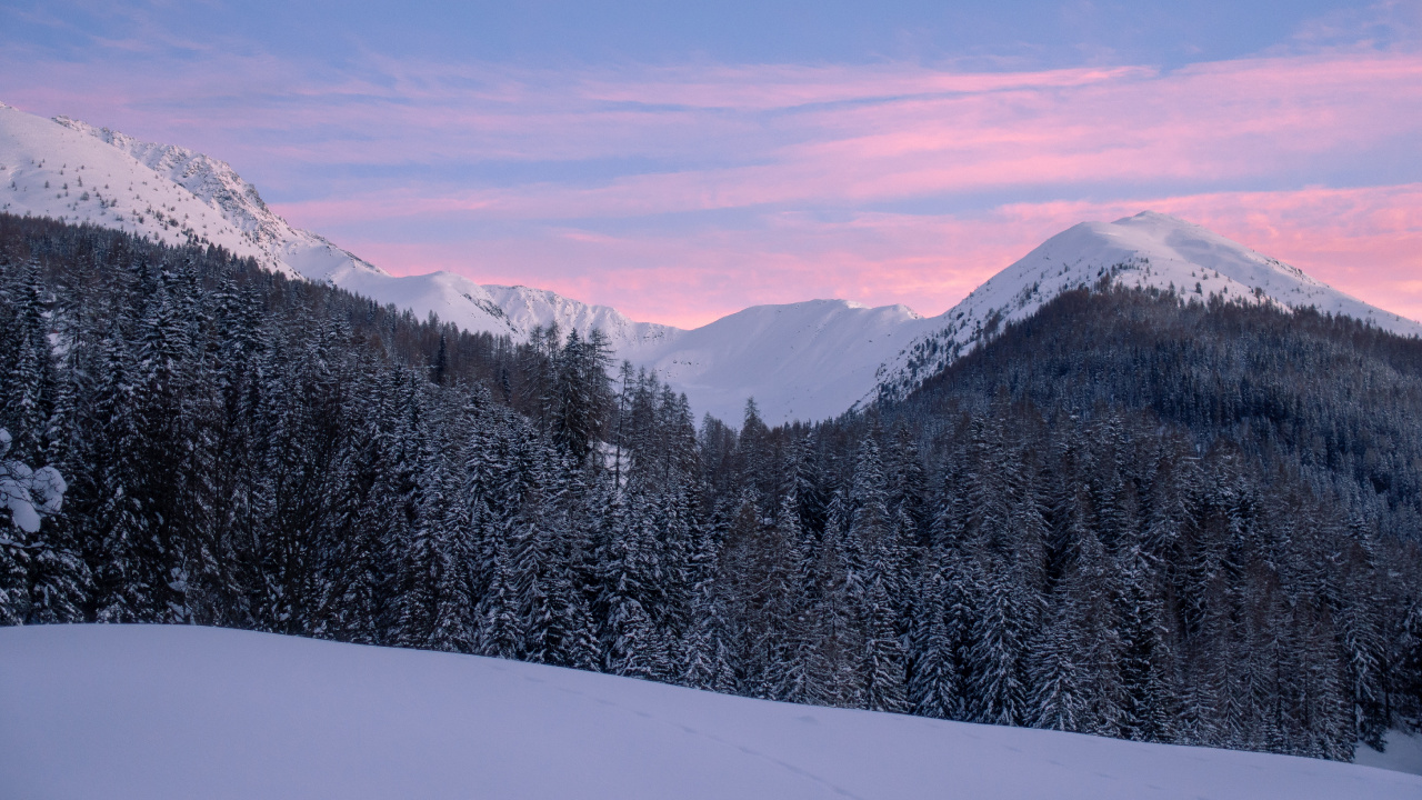 Обои снег, зима, горный рельеф, гора, природа в разрешении 1280x720