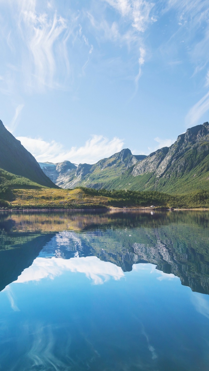 Обои фьорд, Норвегия, отражение, природа, гора в разрешении 720x1280