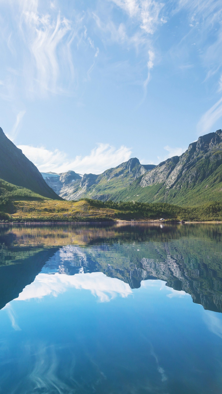 Обои фьорд, Норвегия, отражение, природа, гора в разрешении 750x1334