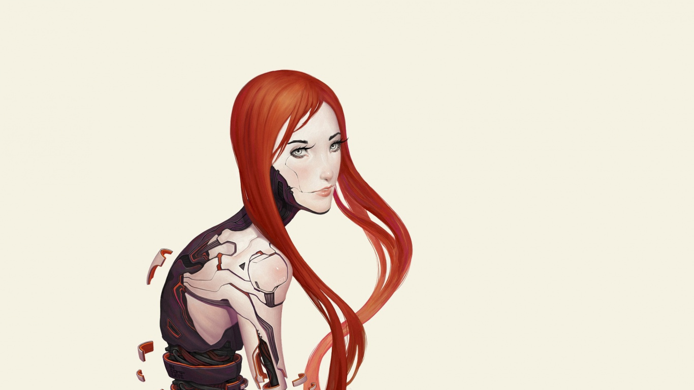 Обои киборг, иллюстрация, арт, робот, иллюстрация моды в разрешении 1366x768