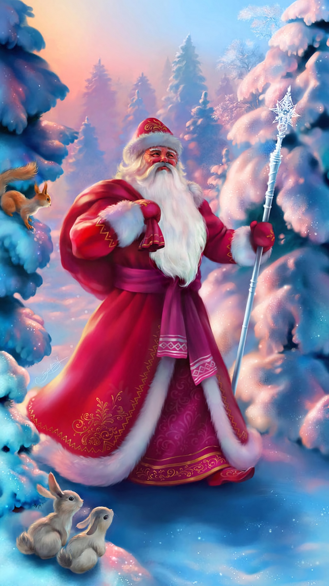 Обои Санта-Клаус, Дед Мороз, Рождественский день, Рождество, анимация в разрешении 1080x1920