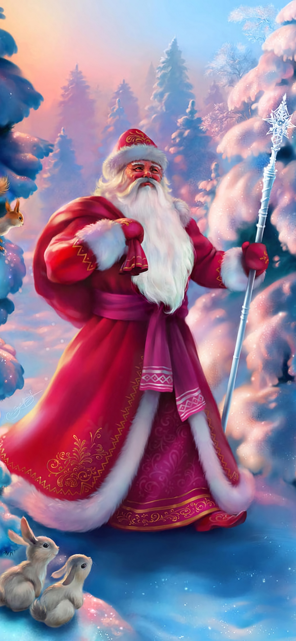 Обои Санта-Клаус, Дед Мороз, Рождественский день, Рождество, анимация в разрешении 1125x2436