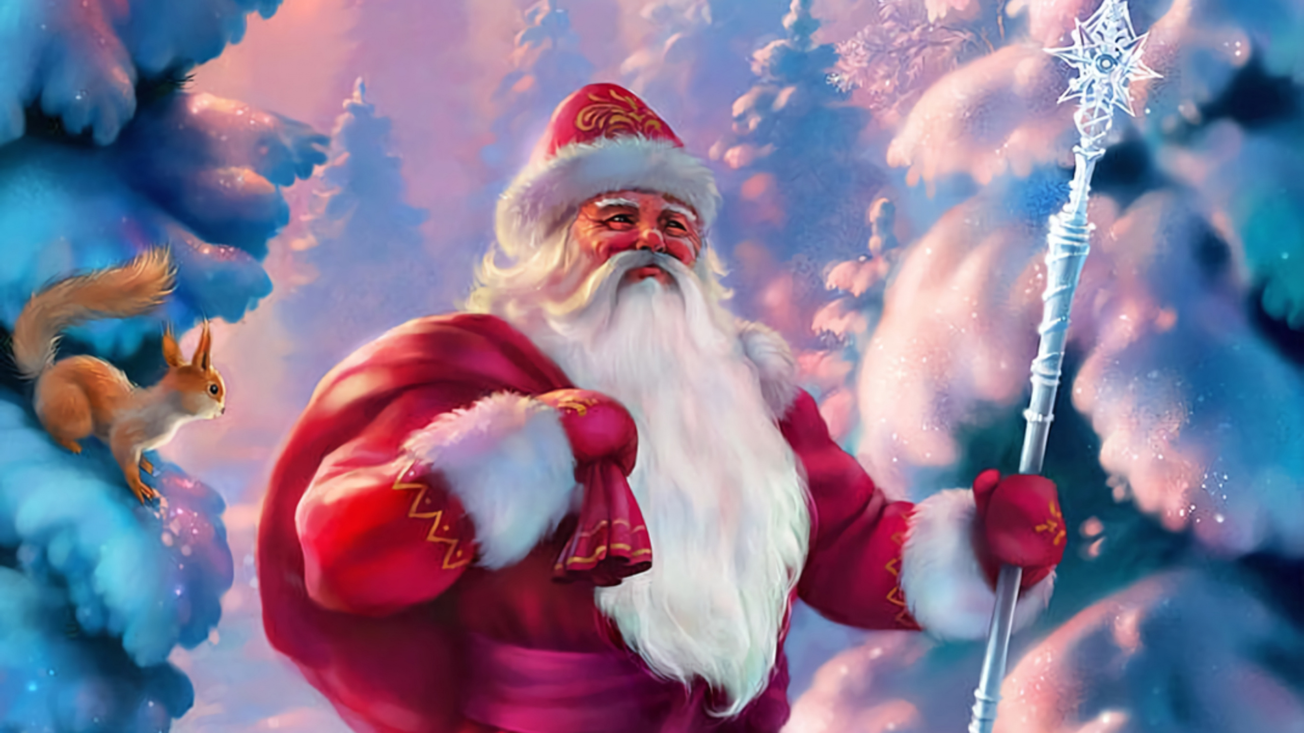 Обои Санта-Клаус, Дед Мороз, Рождественский день, Рождество, анимация в разрешении 2560x1440