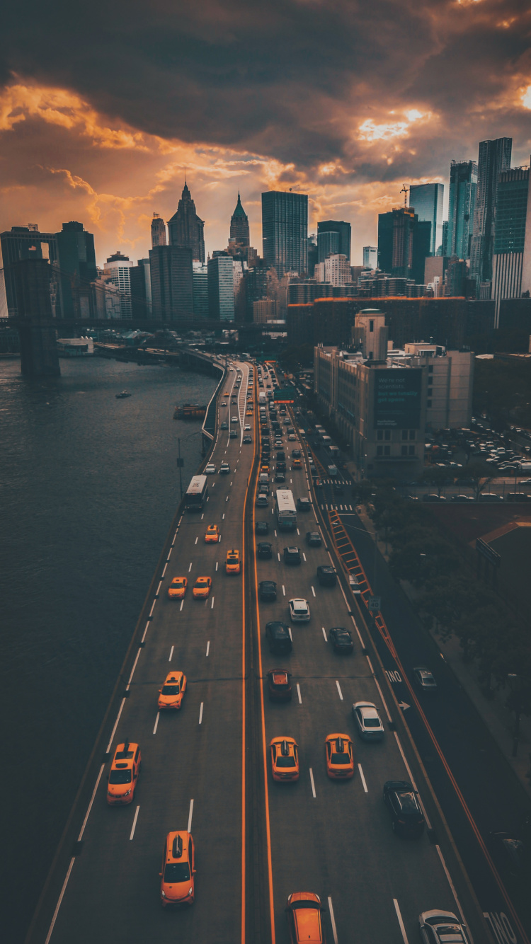 Обои нью-йорк эстетика, НьюЙорк, здание, облако, легковые автомобили в разрешении 750x1334