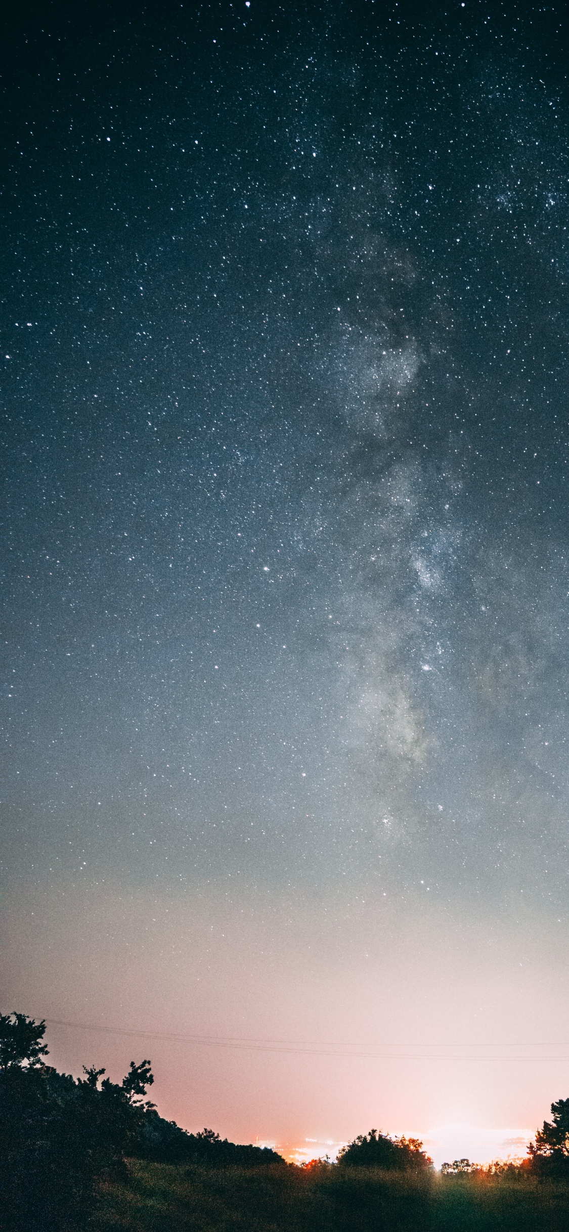 Обои ночь, Галактика, горизонт, звезда, астрономический объект в разрешении 1125x2436