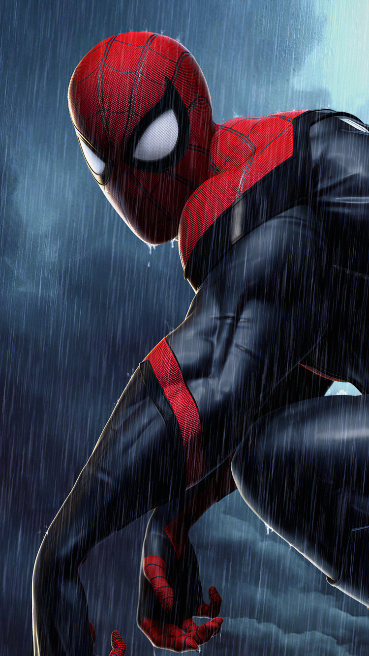 Обои человек-паук, супергерой, арт, мультфильм, живопись в разрешении 750x1334