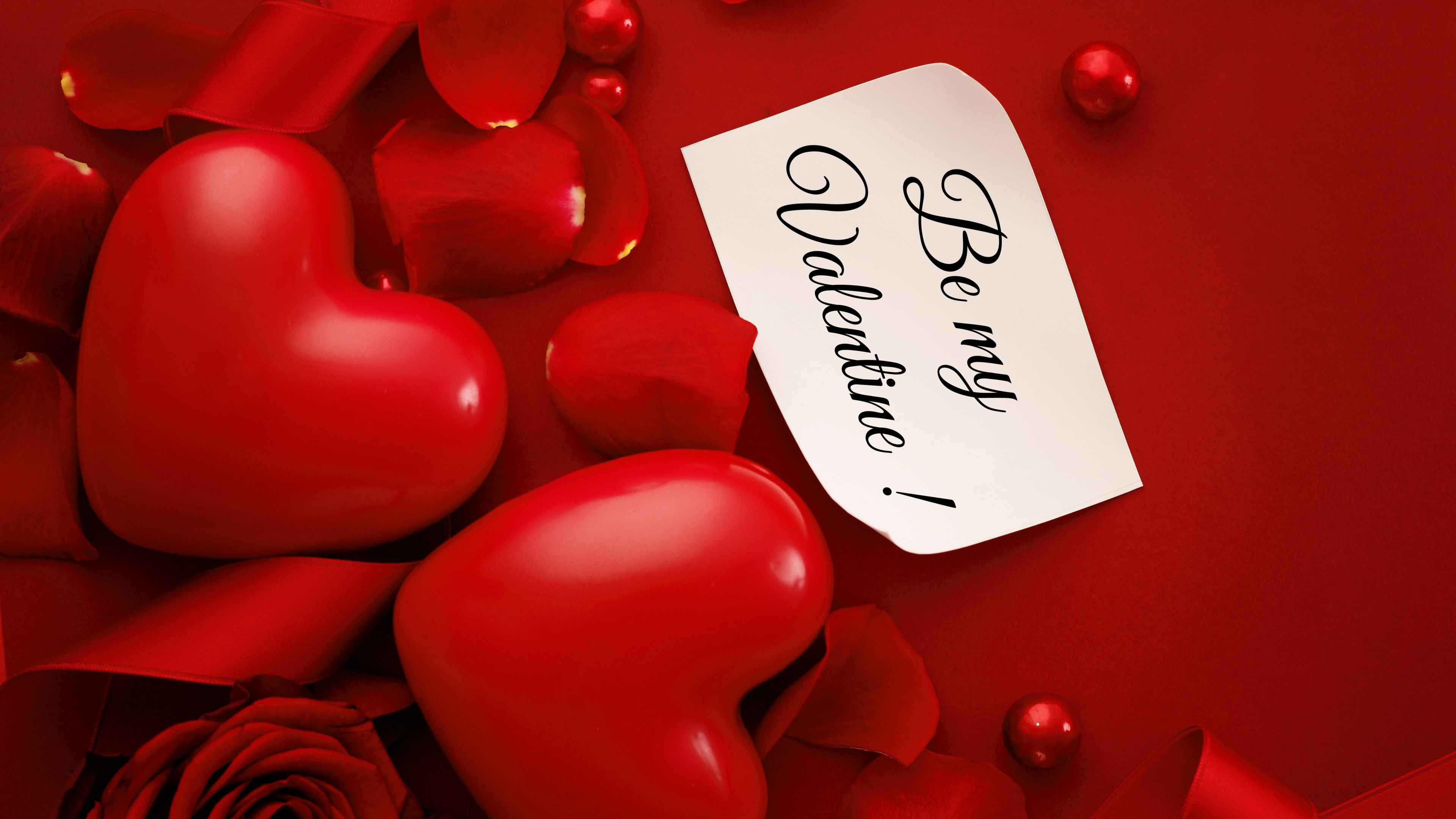Обои День Святого Валентина, сердце, праздник, красный цвет, любовь в разрешении 3840x2160