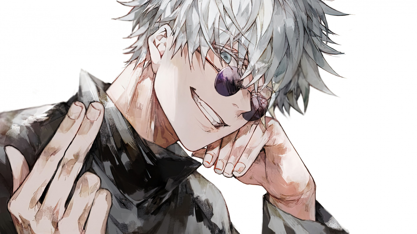 Обои аниме, Годжо Сатору, сатору годзё, джиу-джитсу кайсен, аниме арт в разрешении 1366x768