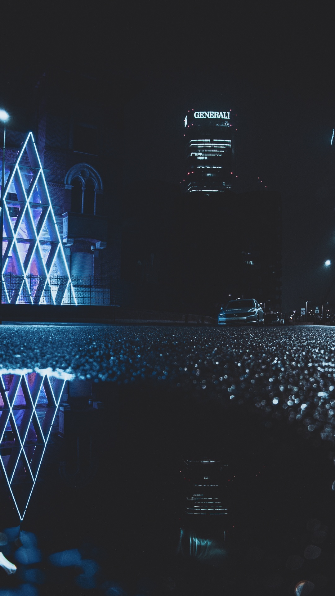 Обои отражение, синий, вода, свет, архитектура в разрешении 1080x1920