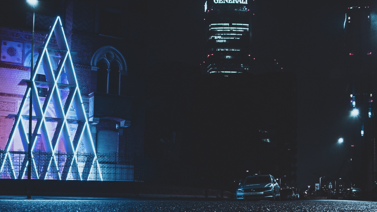 Обои отражение, синий, вода, свет, архитектура в разрешении 1280x720