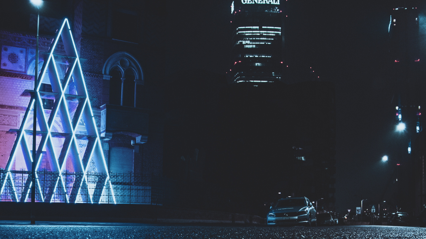 Обои отражение, синий, вода, свет, архитектура в разрешении 1366x768