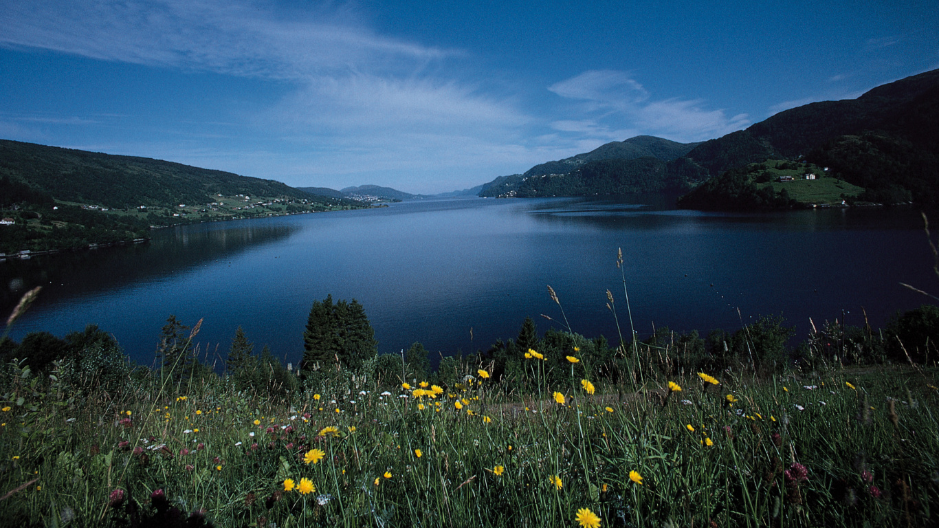 Обои природа, озеро, фьорд, дикая местность, водохранилище в разрешении 1366x768