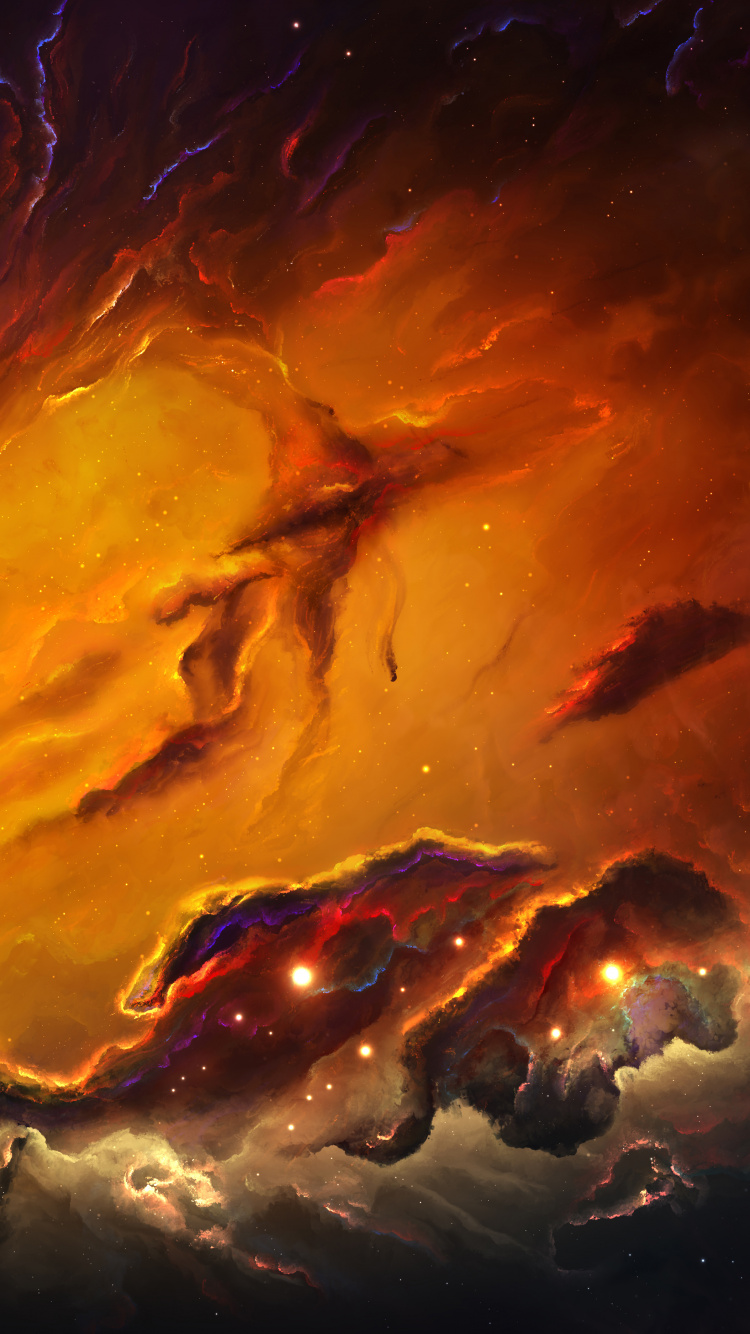 Обои туманность, космос, атмосфера, земля, пламя в разрешении 750x1334