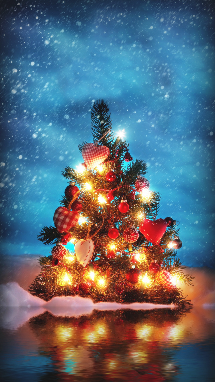 Обои Рождество, профиль рождественских огней, елка, Рождественские огни, праздник в разрешении 750x1334