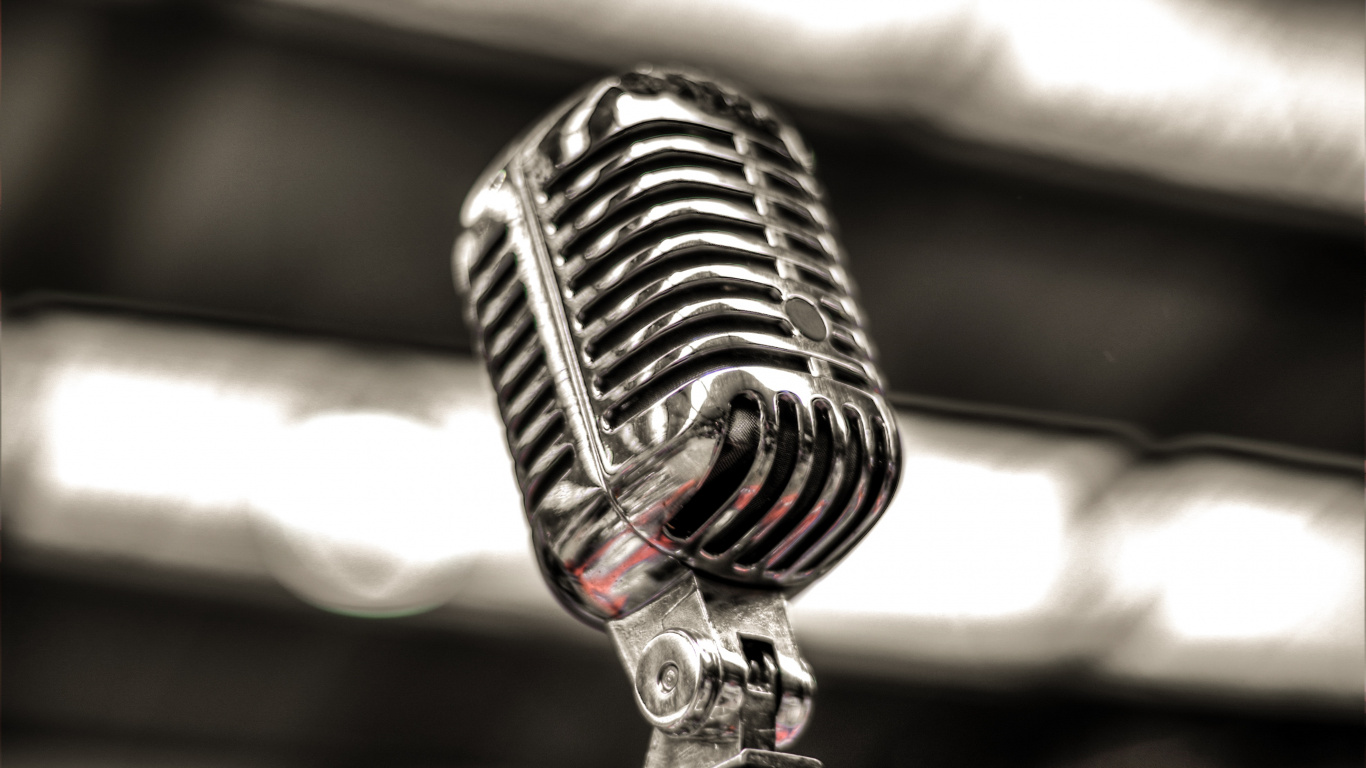 Обои микрофон, микрофонная стойка, звуковое оборудование, технологии, Аудио аксессуар в разрешении 1366x768