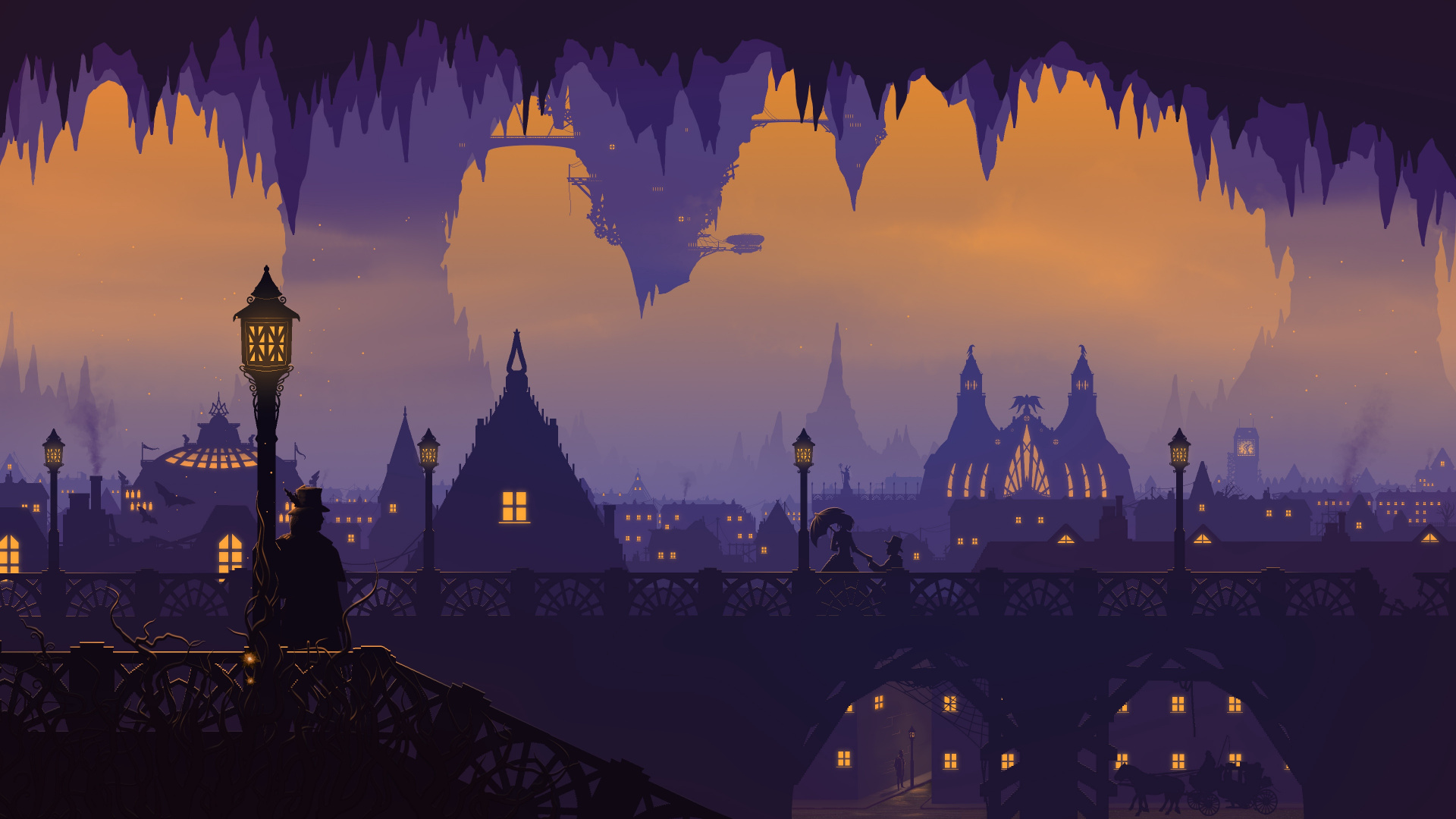 Обои ночь, акварельная живопись, арт, город, Падший Лондон в разрешении 1920x1080