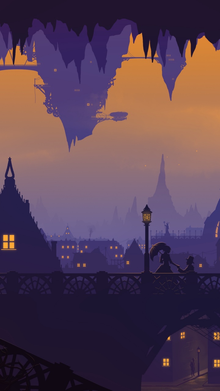 Обои ночь, акварельная живопись, арт, город, Падший Лондон в разрешении 720x1280